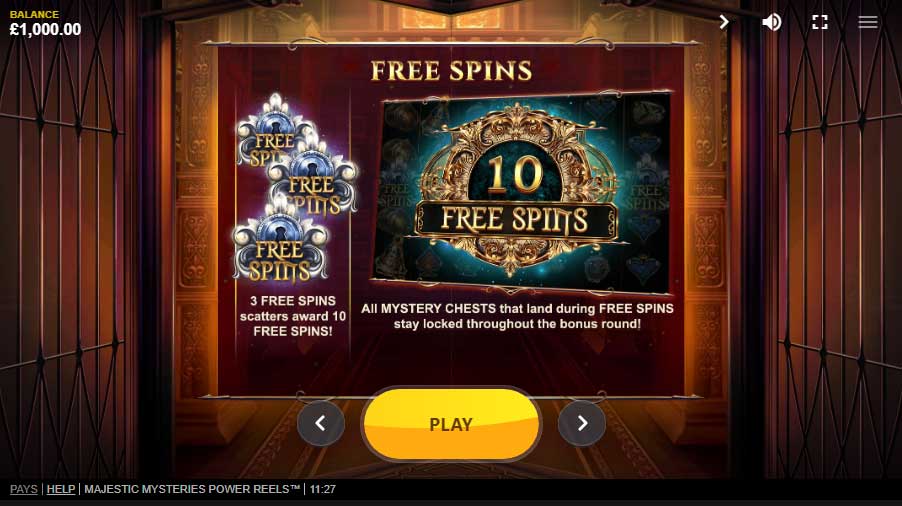 ฟีเจอร์ Free Spins เกมสล็อตมาเจสติกมิสเทอรีพาวเวอร์รีลส์